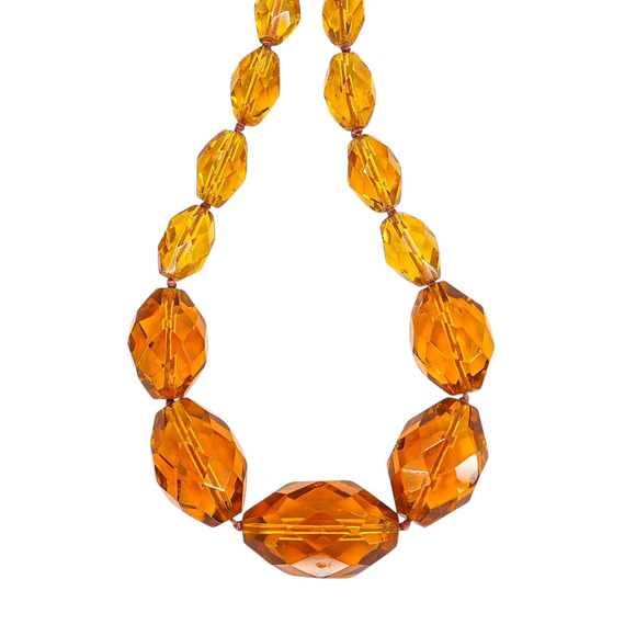 Vintage Faceted Amber Glass Beaded Necklace – Hand Knotted Graduated 1930s Czech - Picture 3 of 7